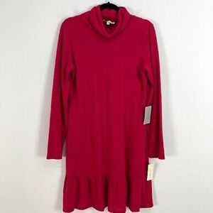 Tash + Sophie Womens Size‎ Large Dress Red Stretch Turtleneck Peplum Long Sleeve